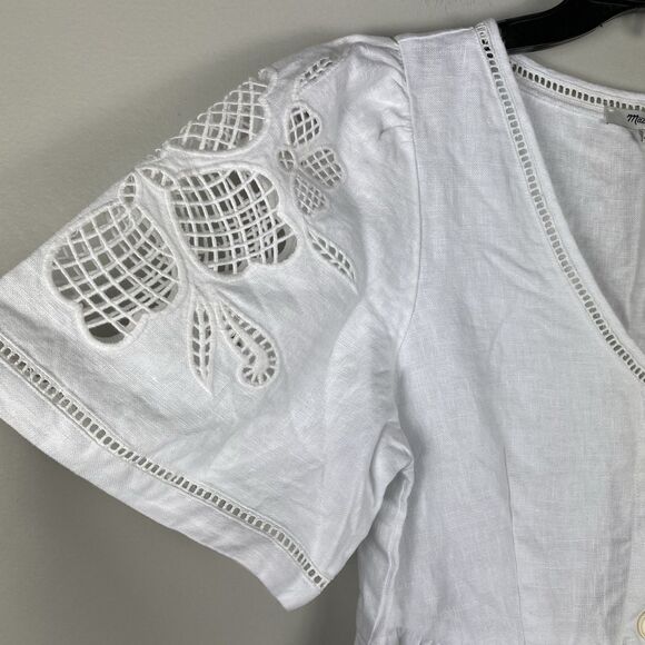 Madewell Cassie Button-Front Midi Dress Small Linen eyelet sleeves white NWT - Picture 5 of 11
